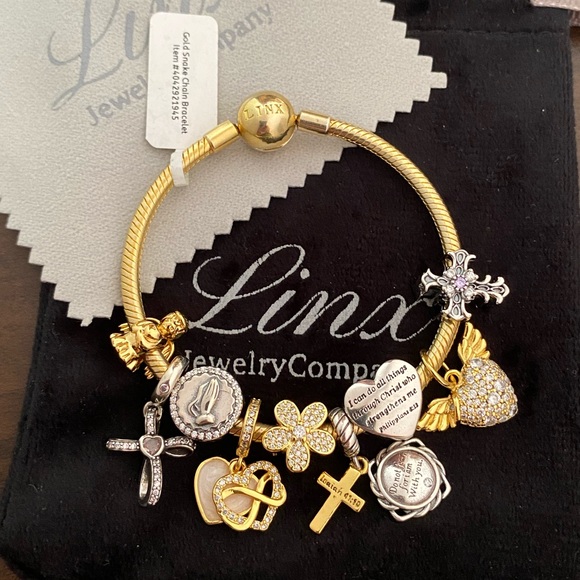 Linx Yellow Gold Snake Chain Bracelet with Religious Themed Charms - Picture 5 of 7